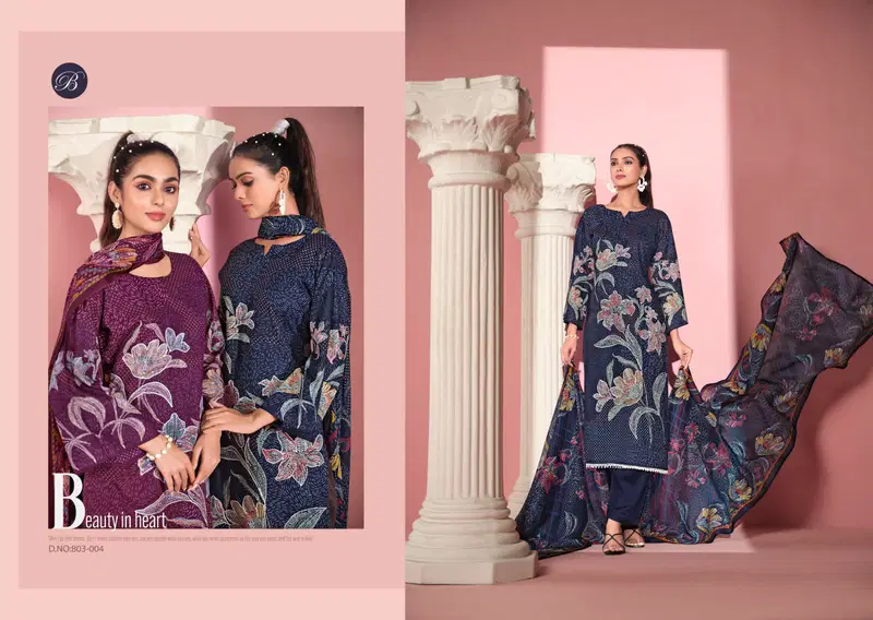  Safeena by Belliza  Cotton Printed With Handwork Dress Material